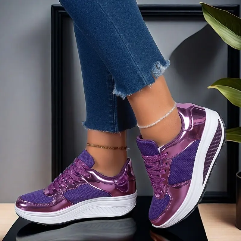 Purple Mesh Breathable Women Casual Sneakers Lace-up Vulcanized Shoes Ladies Platform Sneakers Female Shoes Plus Size Zapatos De
