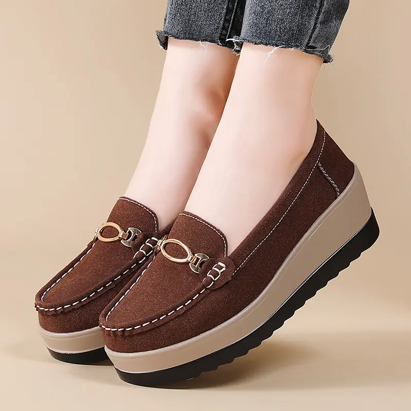 Women Flat Platform Loafers Ladies Elegant Suede Leather Moccasins Shoes Woman Slip On Moccasin Women's Black Casual Shoes
