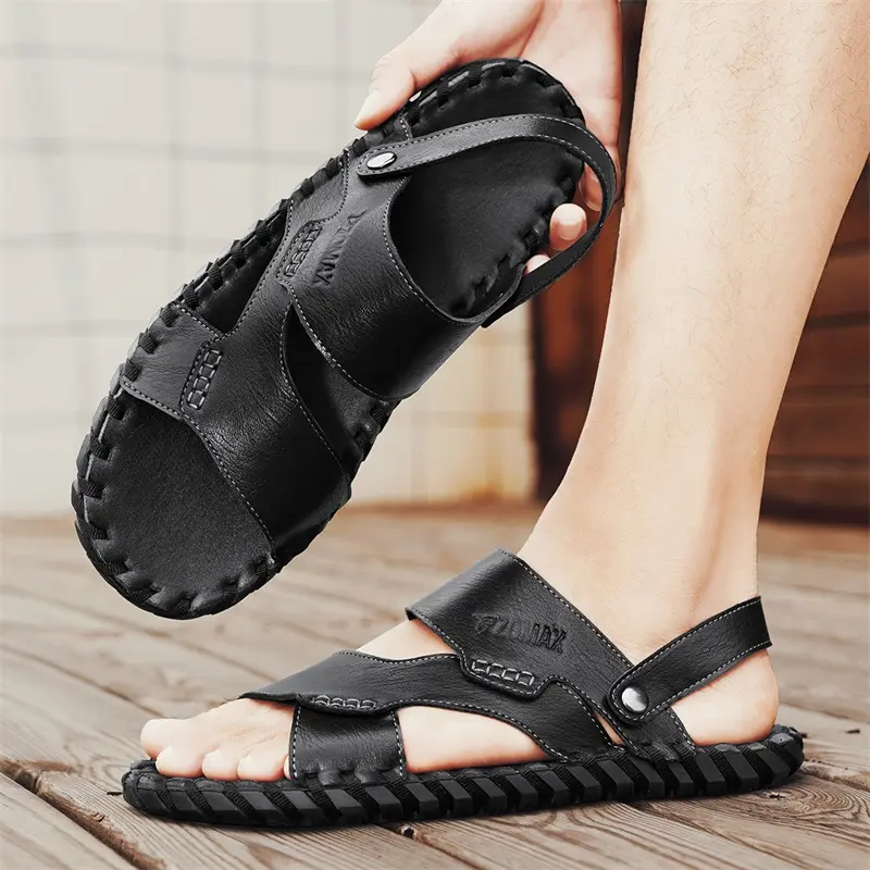 Men's Summer Crocodile Leather Sandals Trend Net Red Versatile Sandals Men Import Leather Slipper Male Sandals Personality Shoes