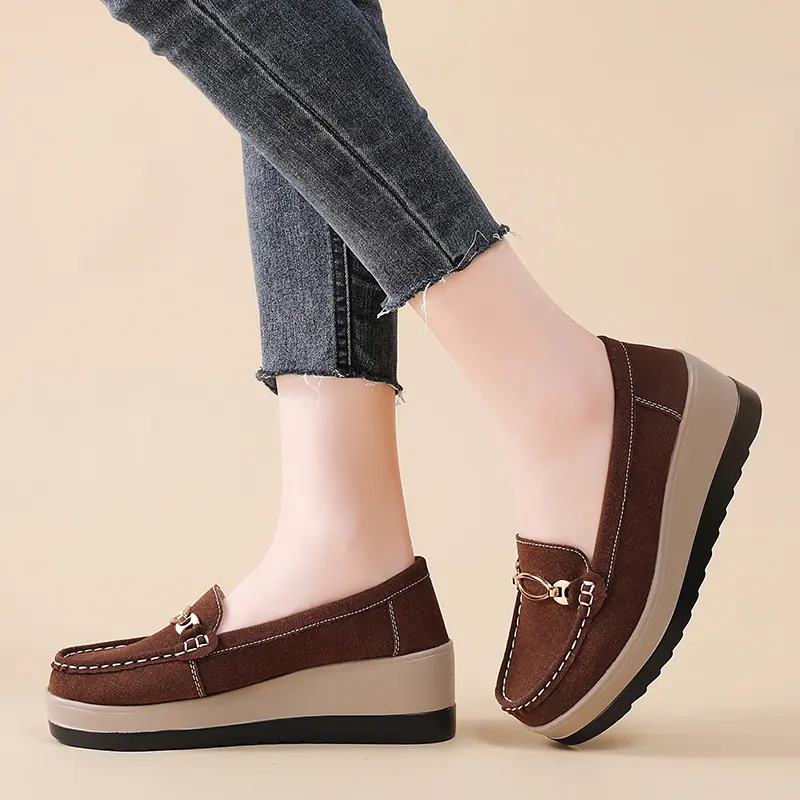 Women Flat Platform Loafers Ladies Elegant Suede Leather Moccasins Shoes Woman Slip On Moccasin Women's Black Casual Shoes