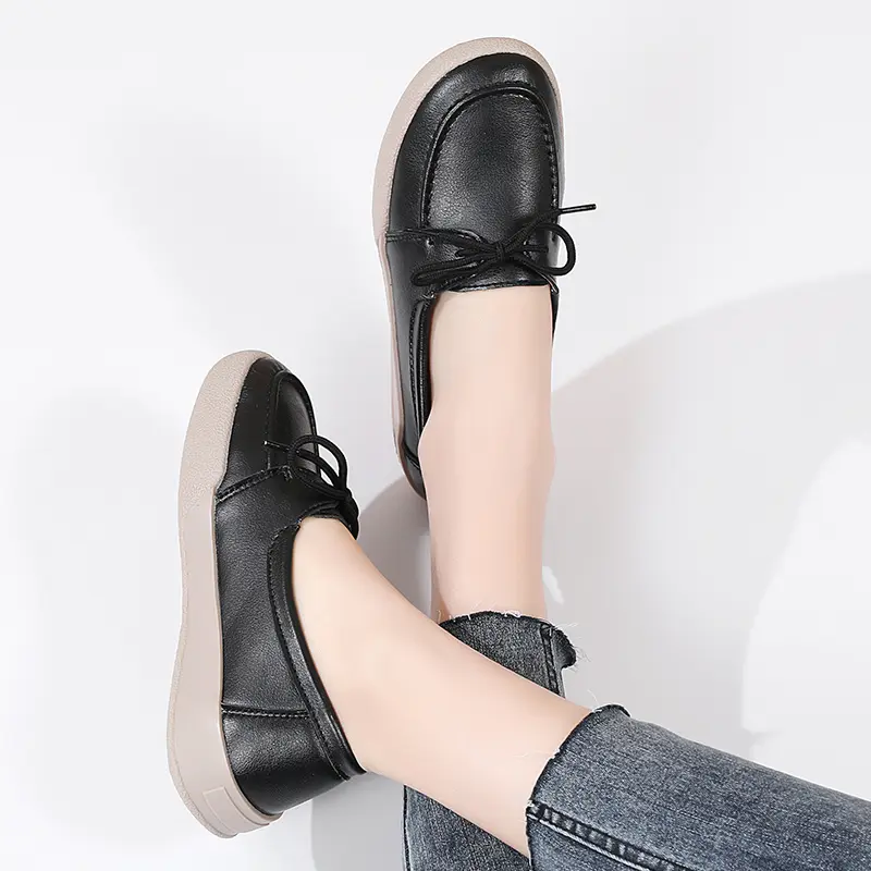 Round Head Women Casual Designer Women's Casual Shoes Flat Non-slip Lightweight Comfortable Set Wear Loafer Women's Single Shoes