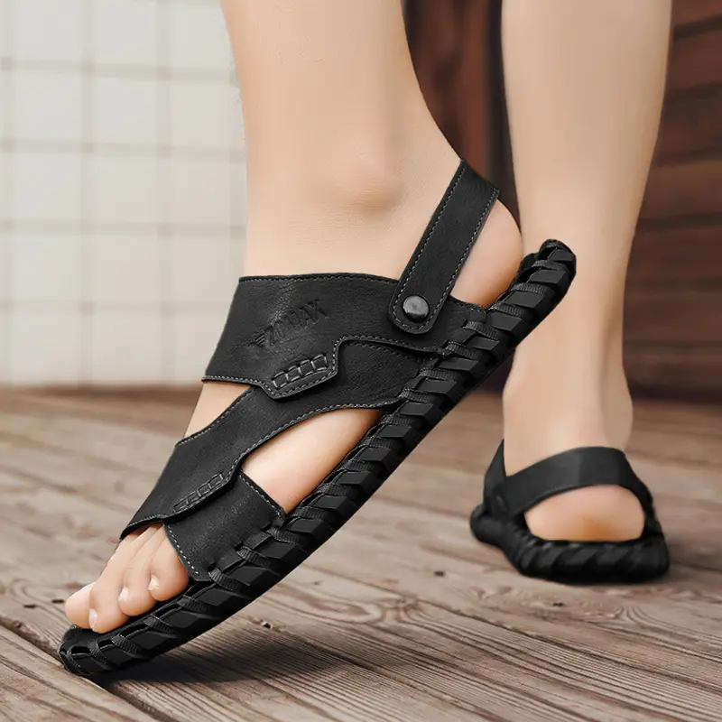 Men's Summer Crocodile Leather Sandals Trend Net Red Versatile Sandals Men Import Leather Slipper Male Sandals Personality Shoes
