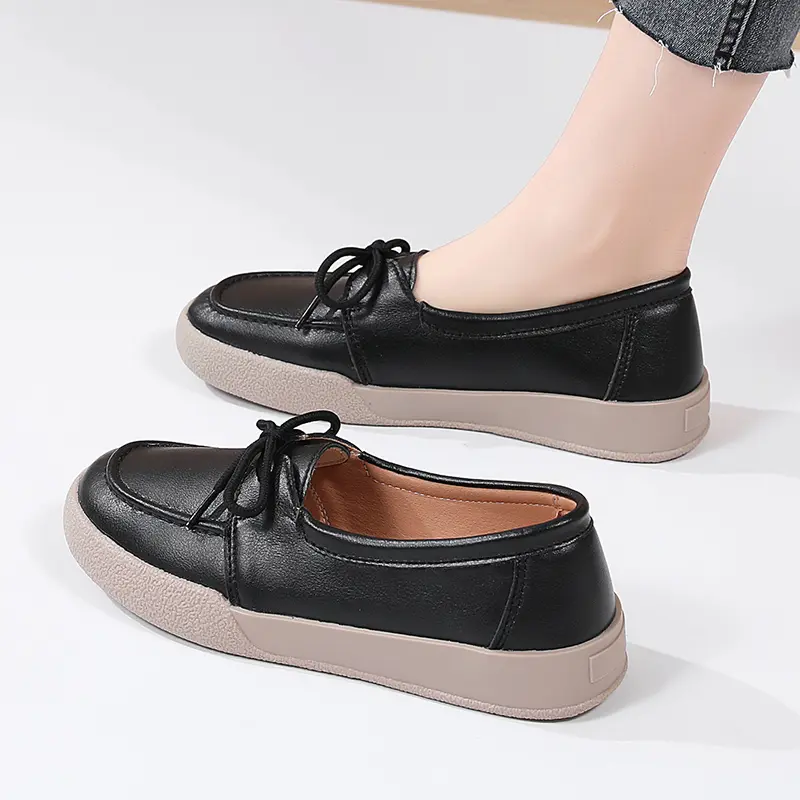 Round Head Women Casual Designer Women's Casual Shoes Flat Non-slip Lightweight Comfortable Set Wear Loafer Women's Single Shoes
