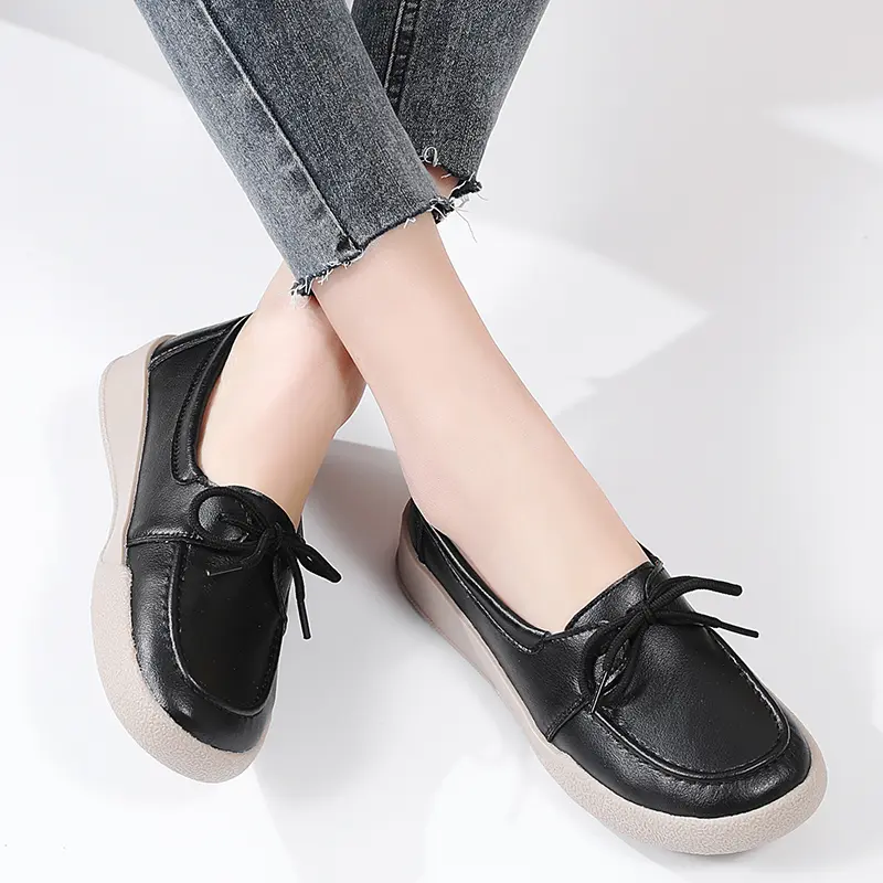Round Head Women Casual Designer Women's Casual Shoes Flat Non-slip Lightweight Comfortable Set Wear Loafer Women's Single Shoes