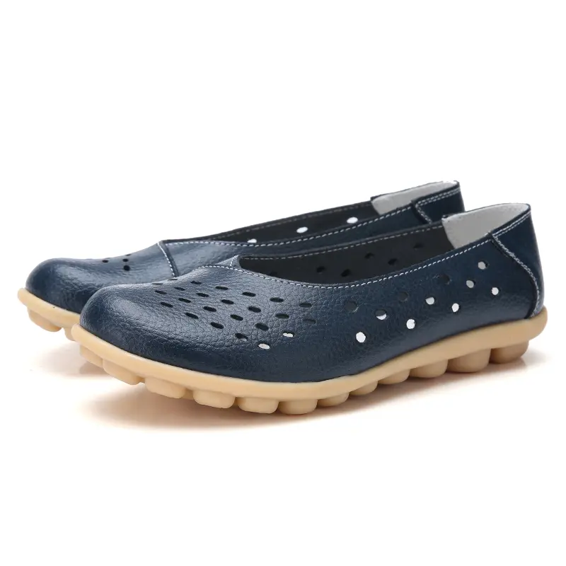 Leather Women Flats New Cut-Outs Summer Shoes Woman Hollow Women's Loafers Female Solid Shoe Large Size 35-44