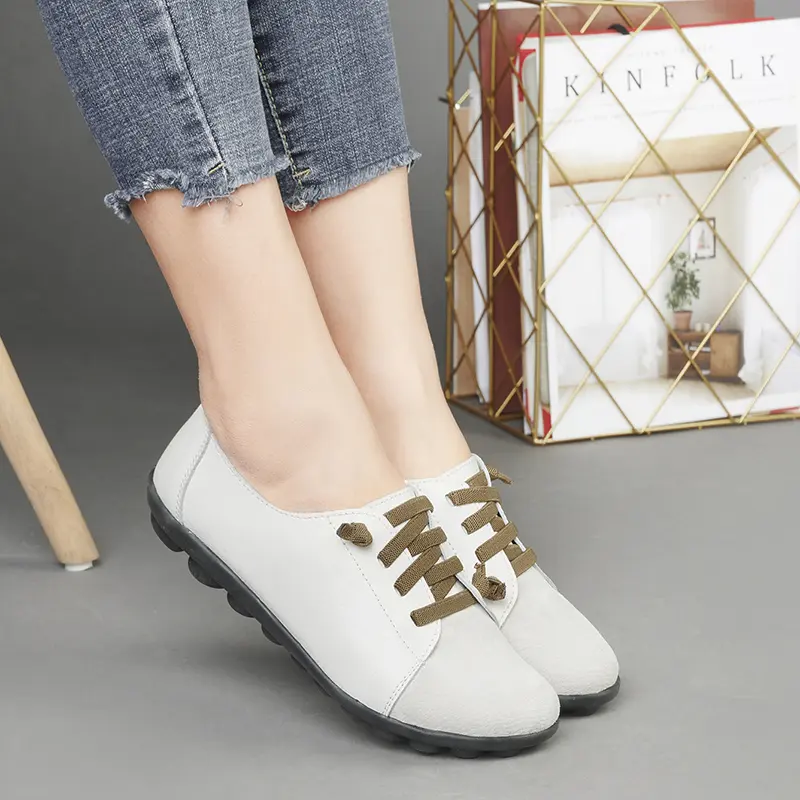 Plus Size 42 Women's Casual Genuine Leather Shoes Soft Bottom White Color Slip-On Anti-Slip Spring Autumn New Style Shoe Mothers