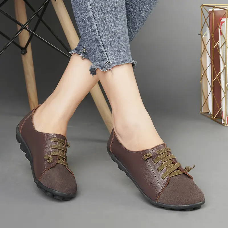 Plus Size 42 Women's Casual Genuine Leather Shoes Soft Bottom White Color Slip-On Anti-Slip Spring Autumn New Style Shoe Mothers