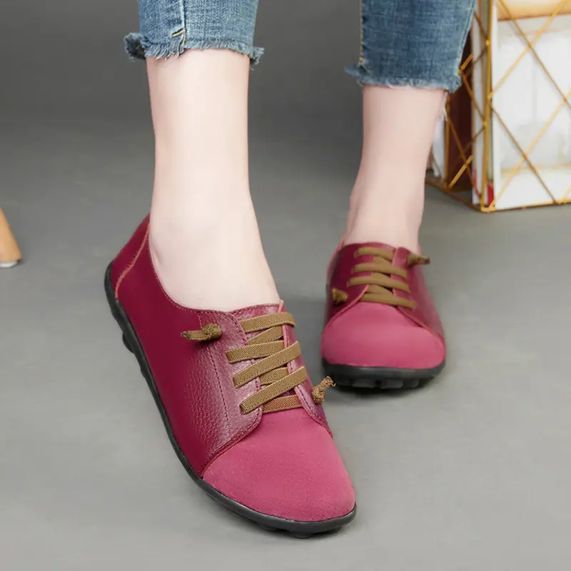 Plus Size 42 Women's Casual Genuine Leather Shoes Soft Bottom White Color Slip-On Anti-Slip Spring Autumn New Style Shoe Mothers