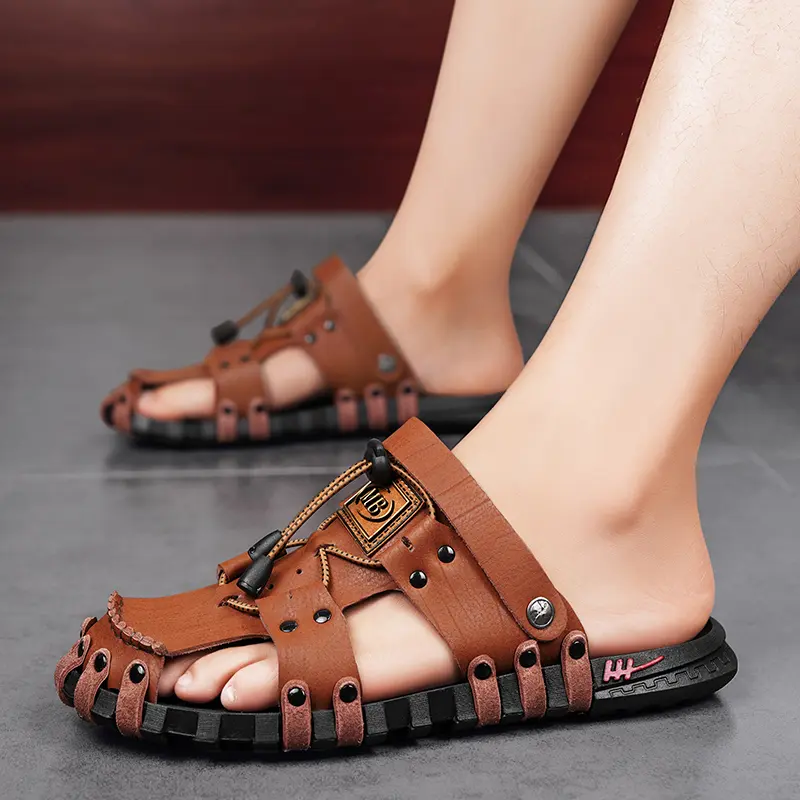 Hot Sale Men's Summer Sandals Breathable Leather Handmade Slippers Men Hand-made Beach Casual Shoes
