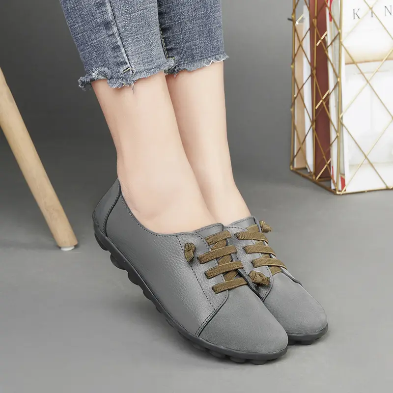 Plus Size 42 Women's Casual Genuine Leather Shoes Soft Bottom White Color Slip-On Anti-Slip Spring Autumn New Style Shoe Mothers