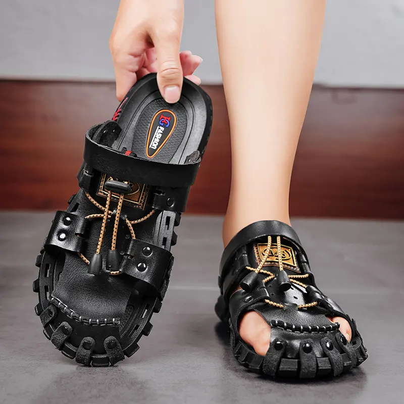 Hot Sale Men's Summer Sandals Breathable Leather Handmade Slippers Men Hand-made Beach Casual Shoes