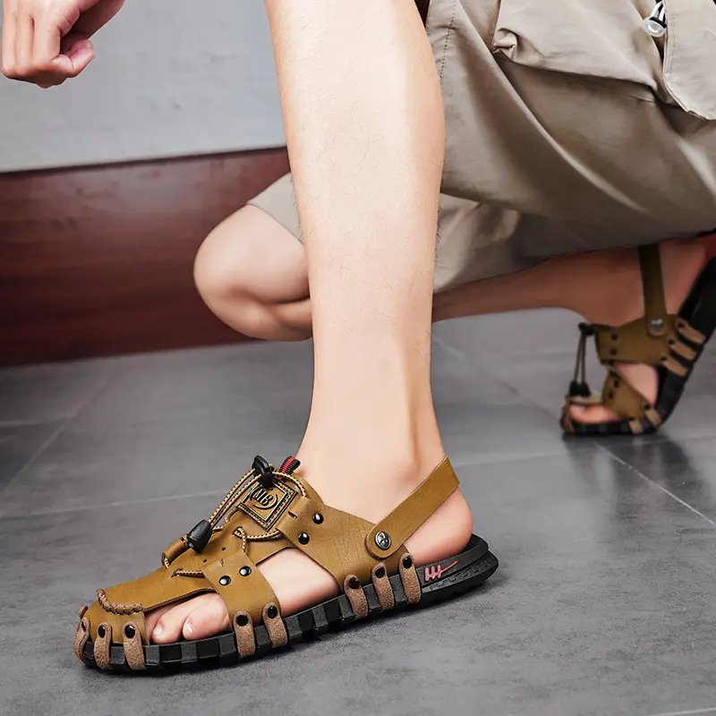 Hot Sale Men's Summer Sandals Breathable Leather Handmade Slippers Men Hand-made Beach Casual Shoes