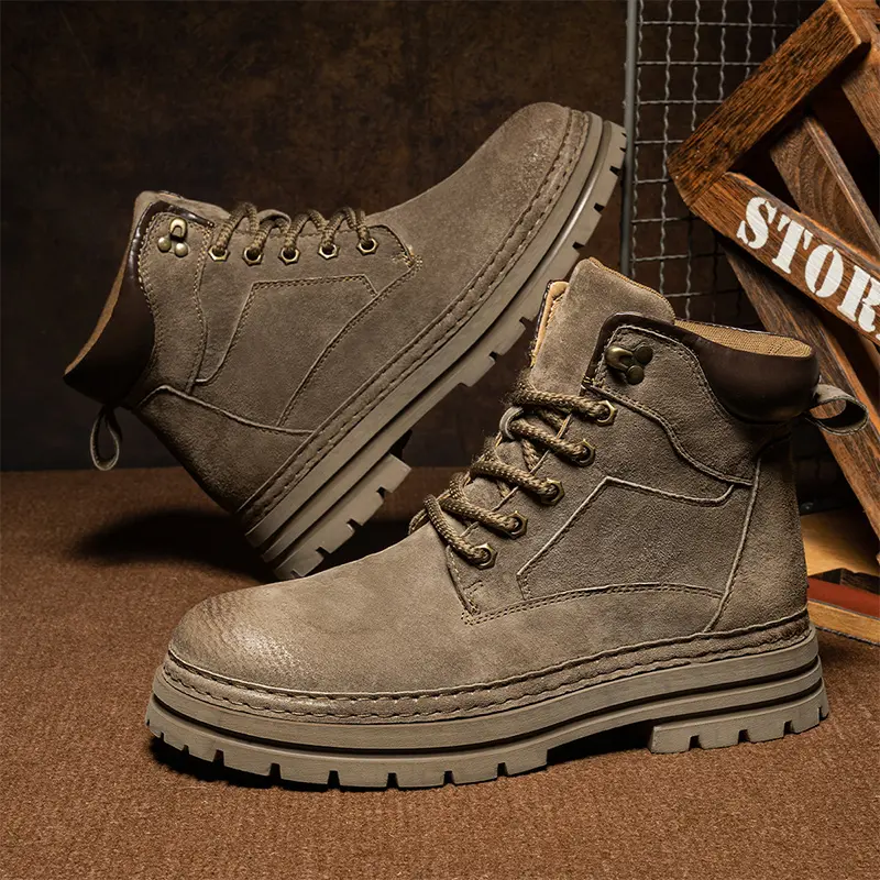 Men's Boots Autumn New High Top Walking Boots British Style Version Thick Soled Mens Sneakers Lace Up Anti Slip Motocross Boots