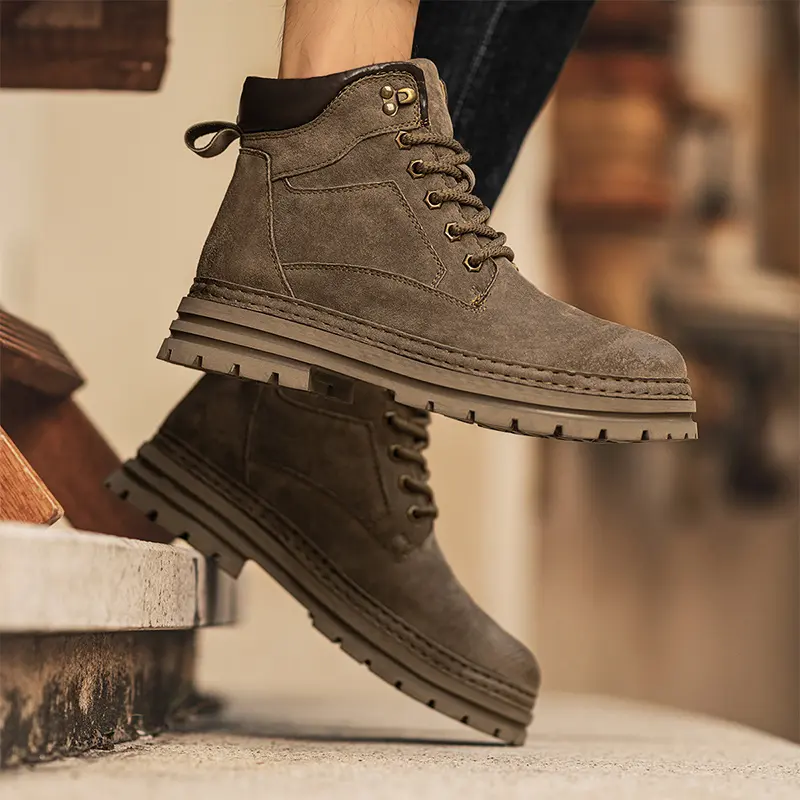 Men's Boots Autumn New High Top Walking Boots British Style Version Thick Soled Mens Sneakers Lace Up Anti Slip Motocross Boots
