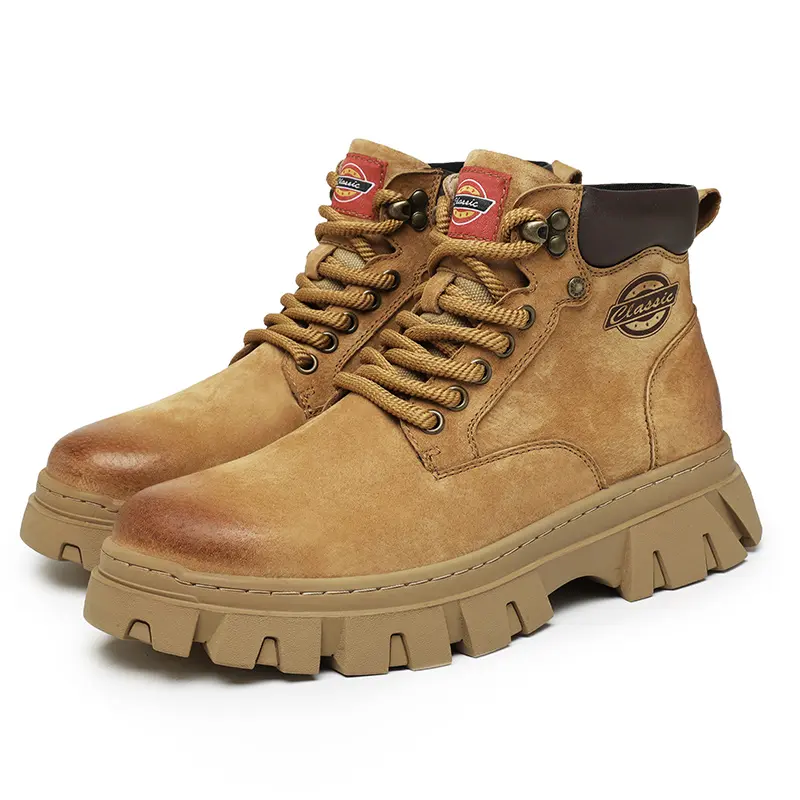 Genuine Leather Male High Quality Men's Low Top Boots Leather for Men Motorcycle Boot Lace-Up Work Outdoor Short Ankle Boots