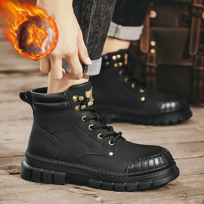 Genuine Leather Boots Men's Winter New Outdoor Workwear British Style Shoes Casual High-Top Motorcycle Boots Men's Fall Winter