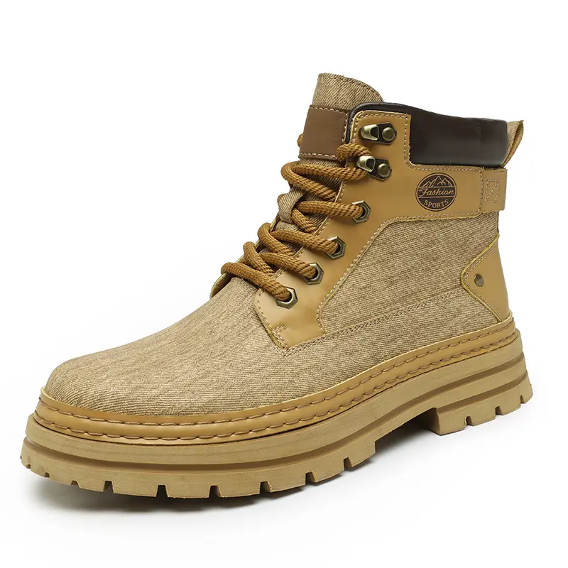 Men's Plush Snow Boots Fashion Motocross Ankle Boots for Men Winter Boots Lace-Up Botas Men's Leather High Top Outdoor Shoes