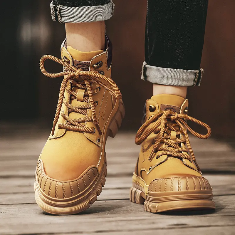 Genuine Leather Boots Men's Winter New Outdoor Workwear British Style Shoes Casual High-Top Motorcycle Boots Men's Fall Winter