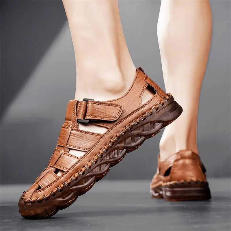 Men's Casual Summer New Style Genuine Leather Sandals With Non-Slip Big Size 48 Outsole Beef Tendon Breathable Beach Shoes