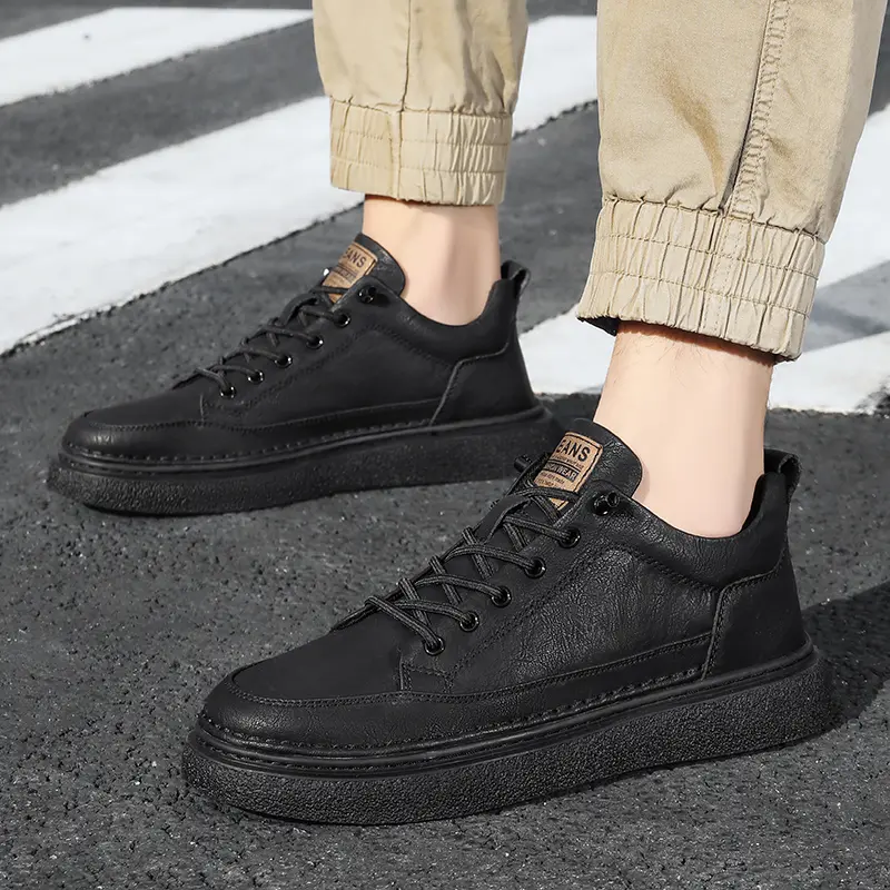 Men Genuine Leather Casual Shoes Lace-up Skate Heightening Shoes New Brand Comfortable Flat Shoes High End Fashion Lace Up Shoes
