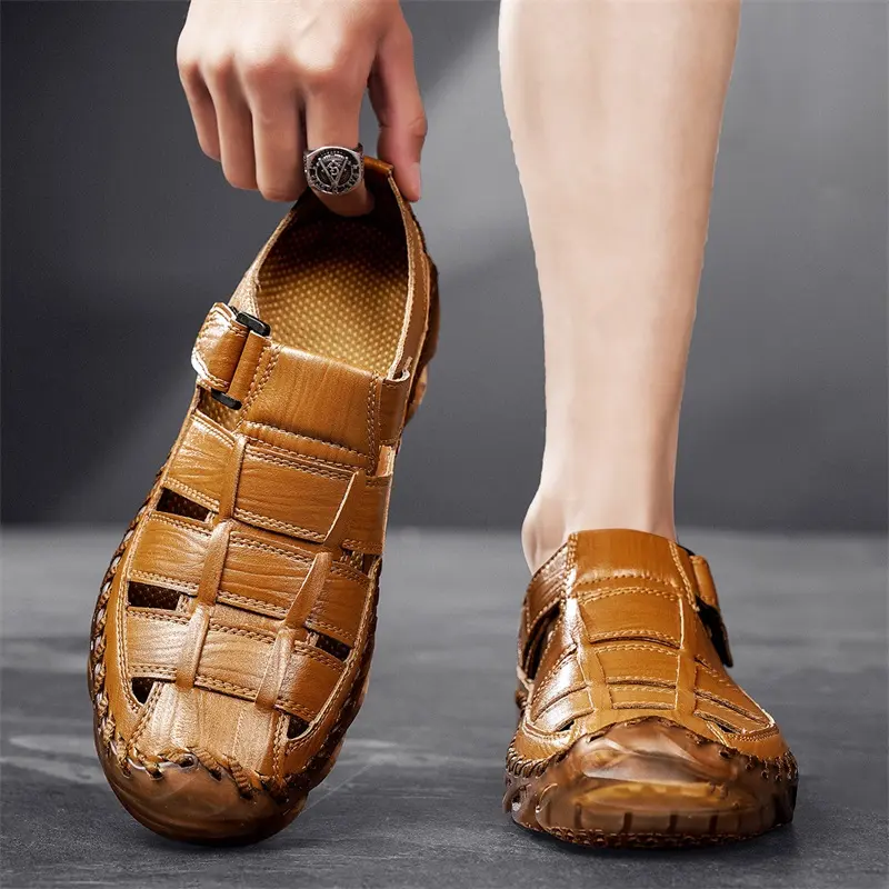 Men's Casual Summer New Style Genuine Leather Sandals With Non-Slip Big Size 48 Outsole Beef Tendon Breathable Beach Shoes