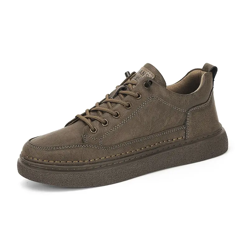 Men Genuine Leather Casual Shoes Lace-up Skate Heightening Shoes New Brand Comfortable Flat Shoes High End Fashion Lace Up Shoes