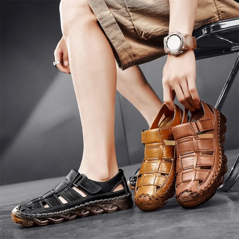 Men's Casual Summer New Style Genuine Leather Sandals With Non-Slip Big Size 48 Outsole Beef Tendon Breathable Beach Shoes