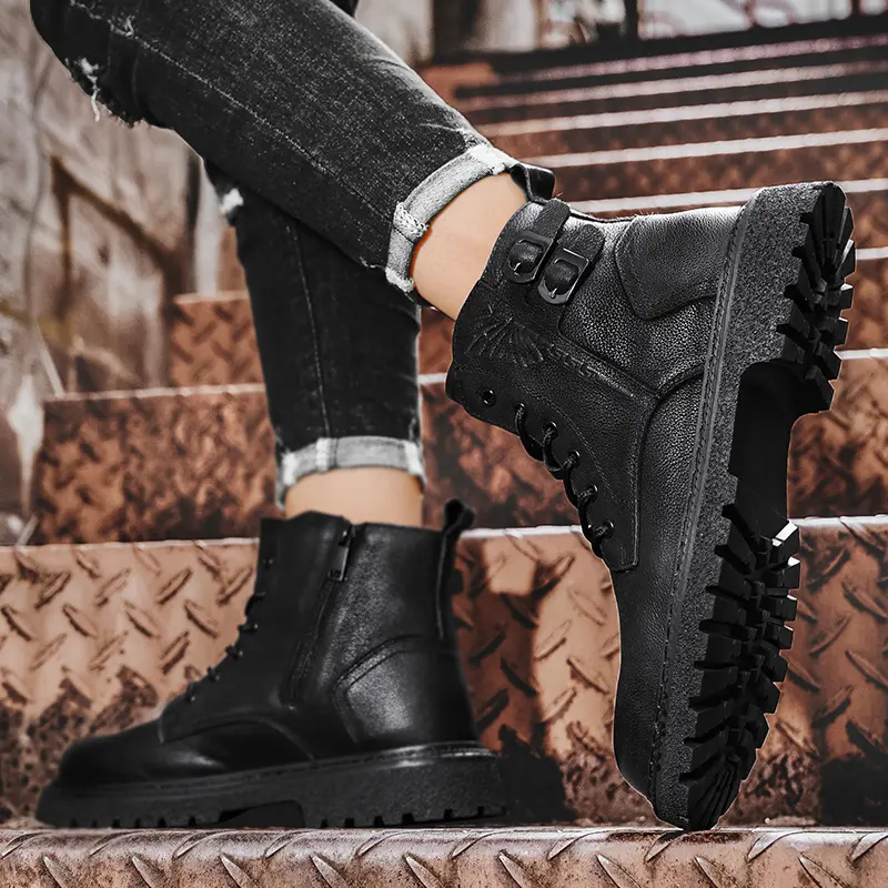 Men Ankle Boots Retro British High-top Men Boots Fashion High Quality Leather Shoes New Outdoor Men Motorcycle Boots