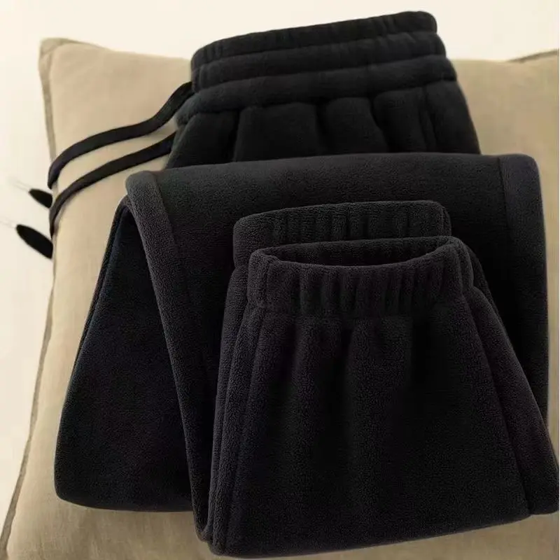 Double-Sided Fce Thiened Sweatpants Loose Men's Winter Warm Long Trousers Youth Casual Sle Elastic Waist Bla Pants
