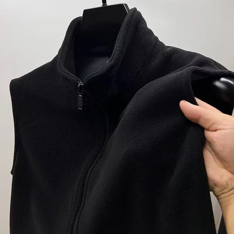 Double-Sided Fce Vest Men's Autumn Winter Thiened Wear-Resistant Svel Open Cardigan Outerwear Youth Casual Sle
