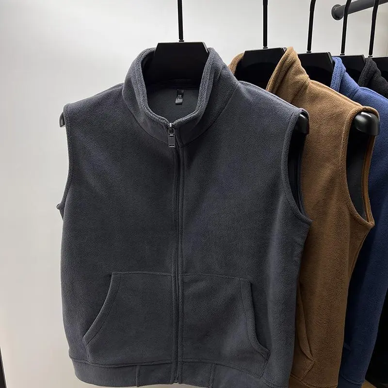 Double-Sided Fce Vest Men's Autumn Winter Thiened Wear-Resistant Svel Open Cardigan Outerwear Youth Casual Sle