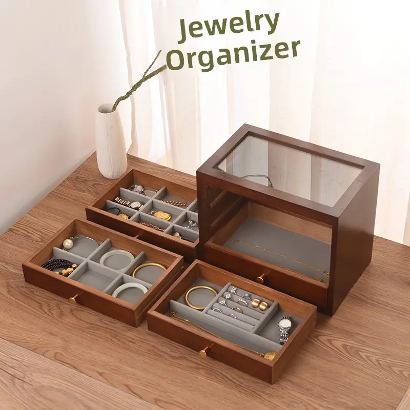 Ele Simple High-End  Wood European Tee Gold Jewelry Box Der Sle Wooden Jewelry Storage Box Luxury