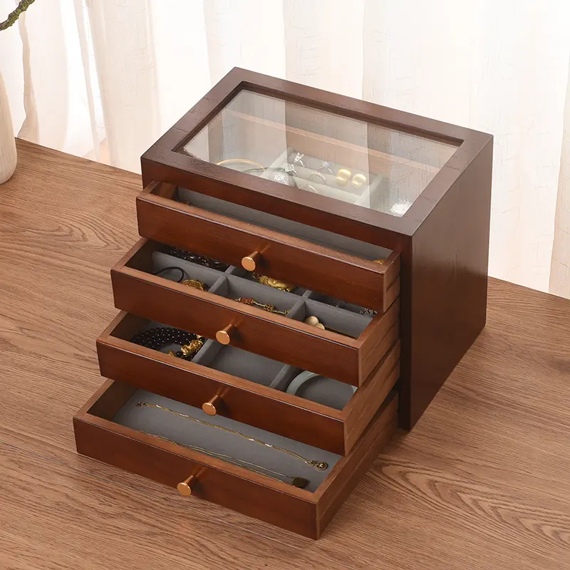 Ele Simple High-End  Wood European Tee Gold Jewelry Box Der Sle Wooden Jewelry Storage Box Luxury