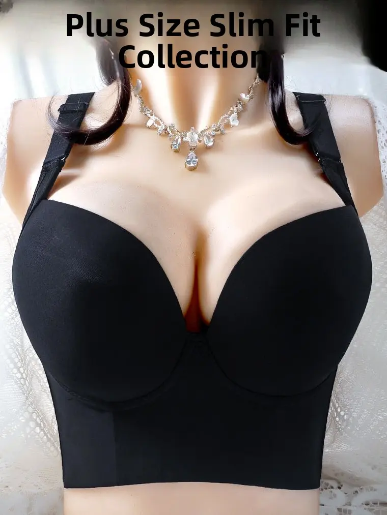 Large Size Seven Button No Steel Ring Gathered Bra Corrective Side Lift Anti-Sagging High Side Ratio Mid-Thi Cup Women's Un...