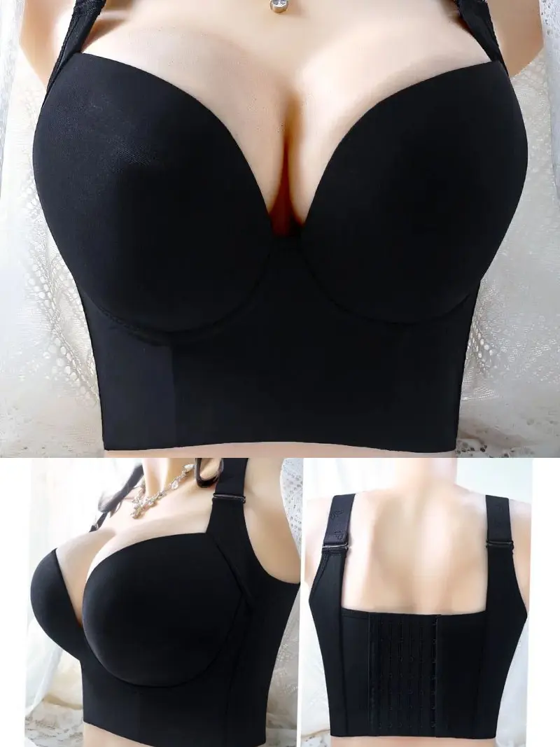 Large Size Seven Button No Steel Ring Gathered Bra Corrective Side Lift Anti-Sagging High Side Ratio Mid-Thi Cup Women's Un...