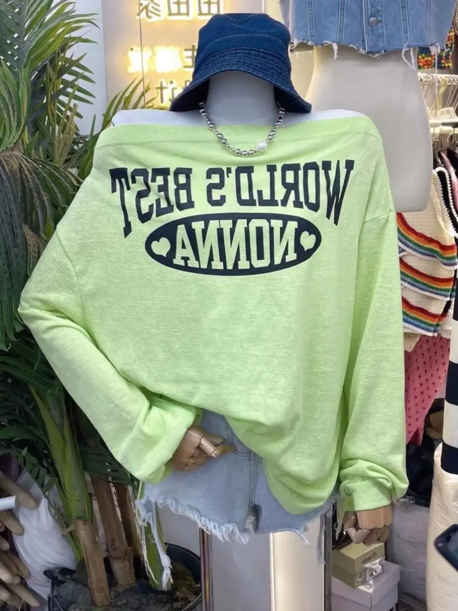 Summer Thin Large Size Casual Loose One-oulder Sun Protection T-irt Long Sve Mid-Length Women's Faion Commute Sle