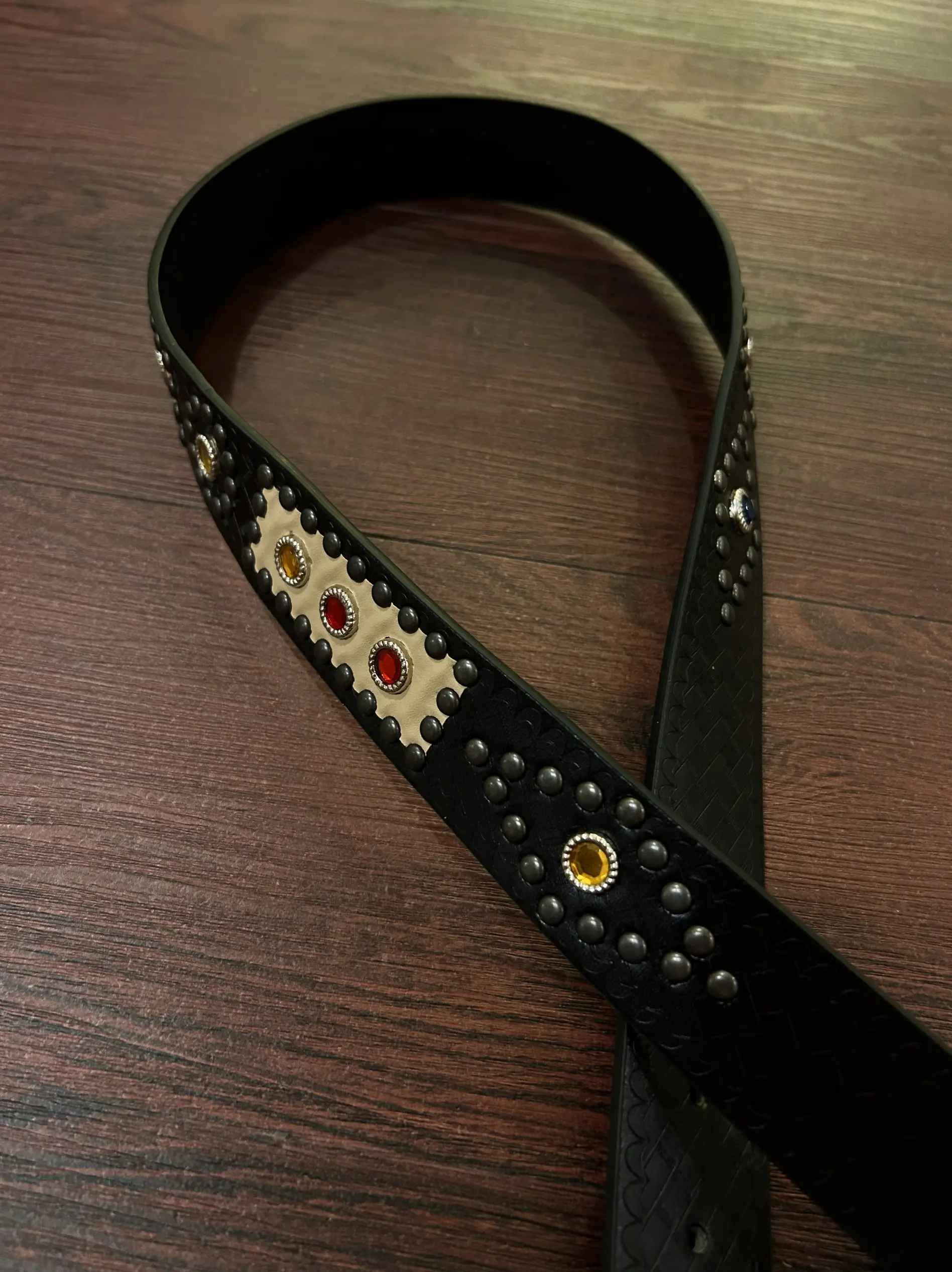 Vintage Western Carved Gemstone Patched Leather Belt Metal Simple ex Mid-century Waist Belt Faionable All-Match Sle
