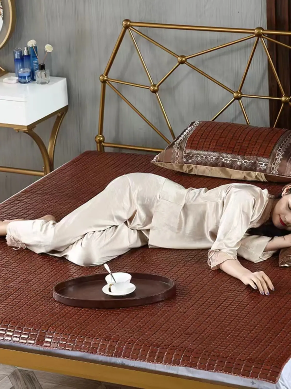 Carbonized Bamboo Ch Mat Ice Silk Cooling Bedding Single Person .2 .5 Bed Student Dormi .8m Double Bed Cooling Mat
