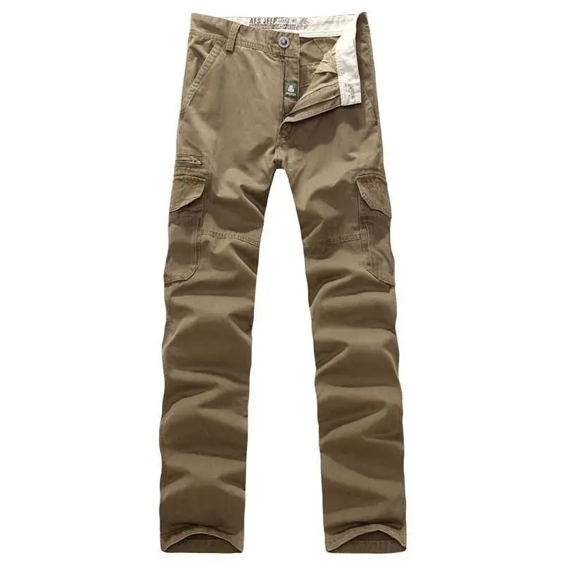 Loose Fit Men's Casual Cotton Work Trousers Outdoor Leisure Pants Multi ket Straight Leg Long Trousers Wear Resistant