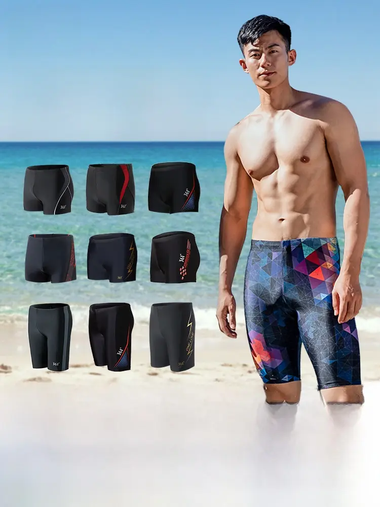 36 Men's Swimming Trunks Profional Flat Angle Knee Length Warm Spring Swimwear Anti-Embarrassment Five-Part Design