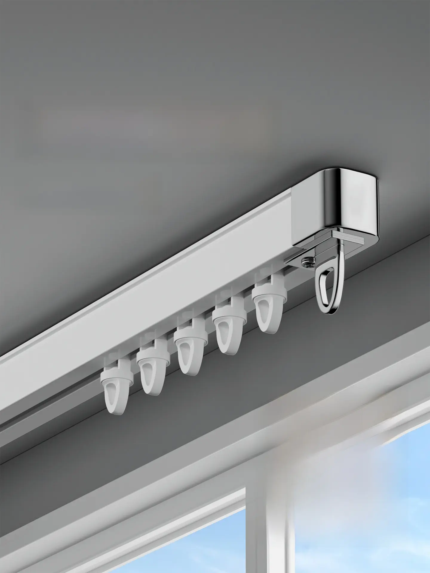 Aluminum Alloy Silent Slide Rail Curtain Rod Exble Top Mounted with Hooks And Wheels for Bay Window Home Decor