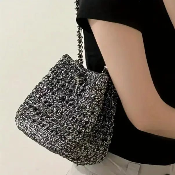 Silver Core Yarn Fla Silver Handmade Crochet Bag Gold Silver Tead DIY Clothing Fabric Summer 2025 Filofilu Brand