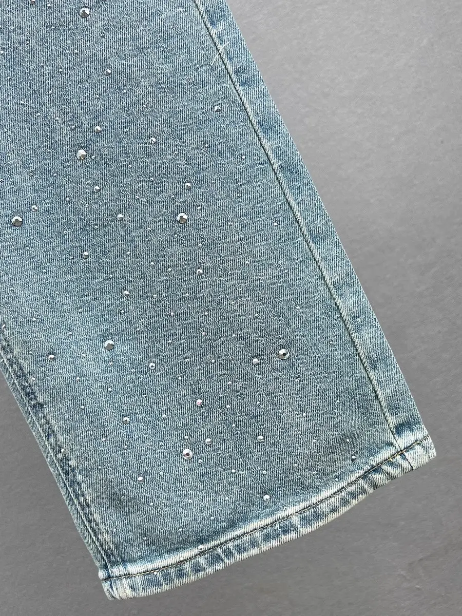 High Waist Wide Leg Jeans Women's Spring 2024 New Sle Loose Slimming Heavy Embellied Floor-Length Pants Denim Trousers