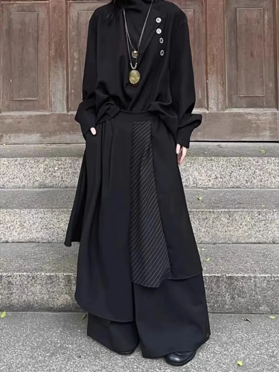 Loose Wide Leg Pants Men Women Samurai Pants Drapey Sle Straight Cut Trousers for Hair Sts Casual Spring Summer