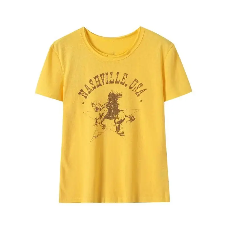 Summer New Women's Comfortable Cotton T-irt round Ne ort Sve Printed Versatile Top Breathable Sweat Absorbent Casual...