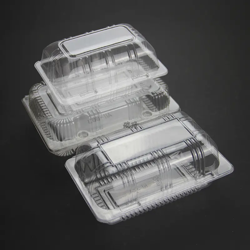 Disposable Square Plastic Box Transparent with Lid Pastry Takeaway Paaging Cake Box Rectangular Commercial Use Kitchen Cooking
