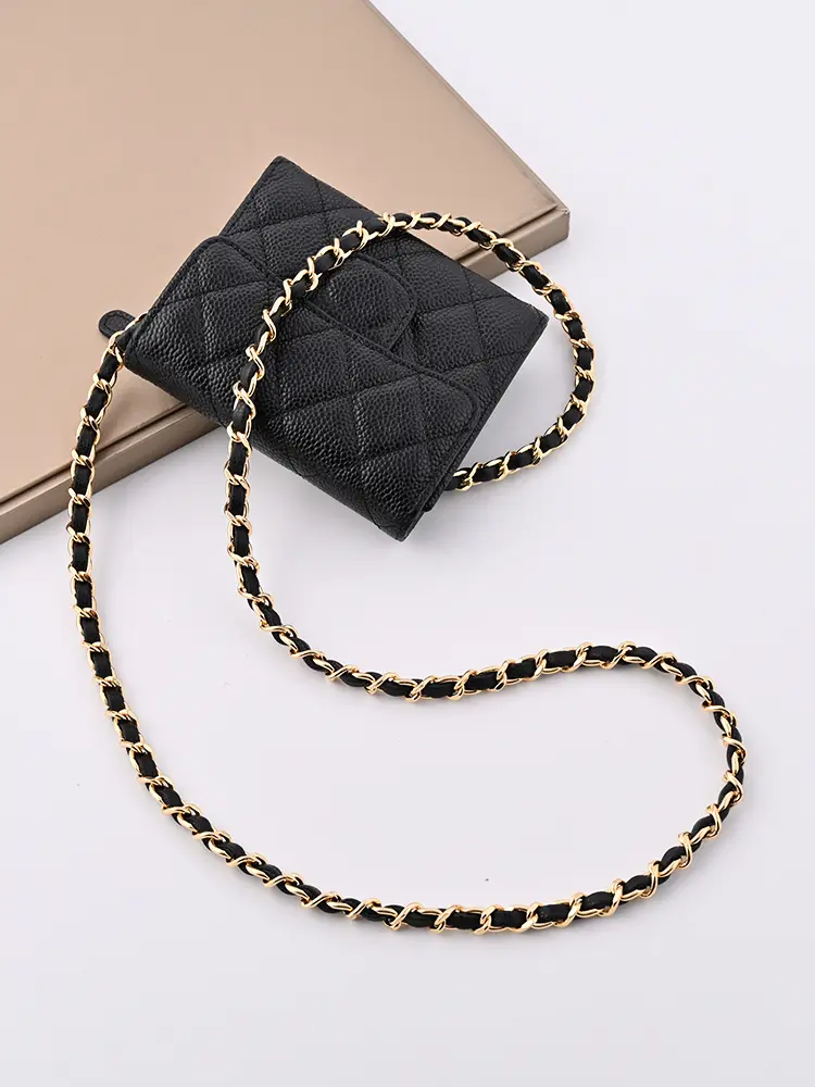 ort Tee-Panel Wallet Reconstructed Bla Caviar Crossbody Bag Lychee Pattern Leather Chain Strap Handbag by San Geng Tu