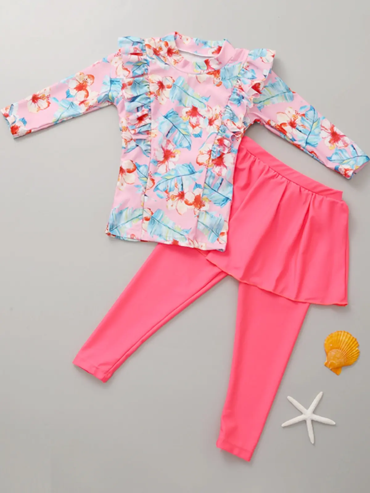Qui Dry Conservative Children's Swimming Suit Baby Sun Protection Swimsuit Girls' Two-Piece Swimwear for Kids