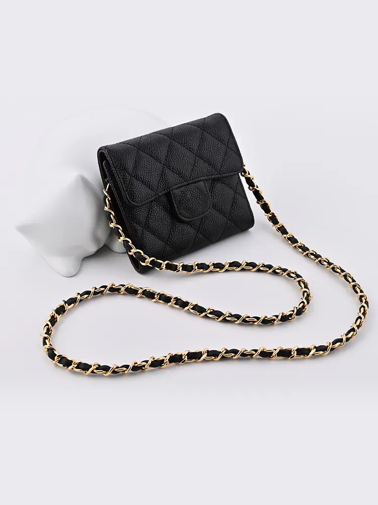ort Tee-Panel Wallet Reconstructed Bla Caviar Crossbody Bag Lychee Pattern Leather Chain Strap Handbag by San Geng Tu