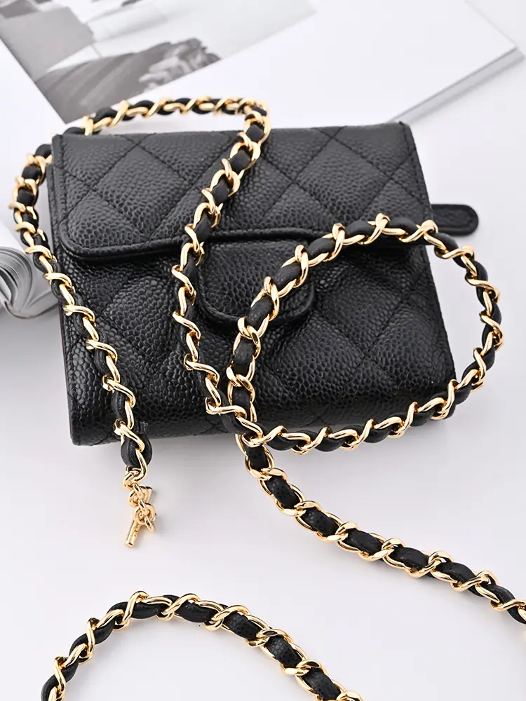 ort Tee-Panel Wallet Reconstructed Bla Caviar Crossbody Bag Lychee Pattern Leather Chain Strap Handbag by San Geng Tu
